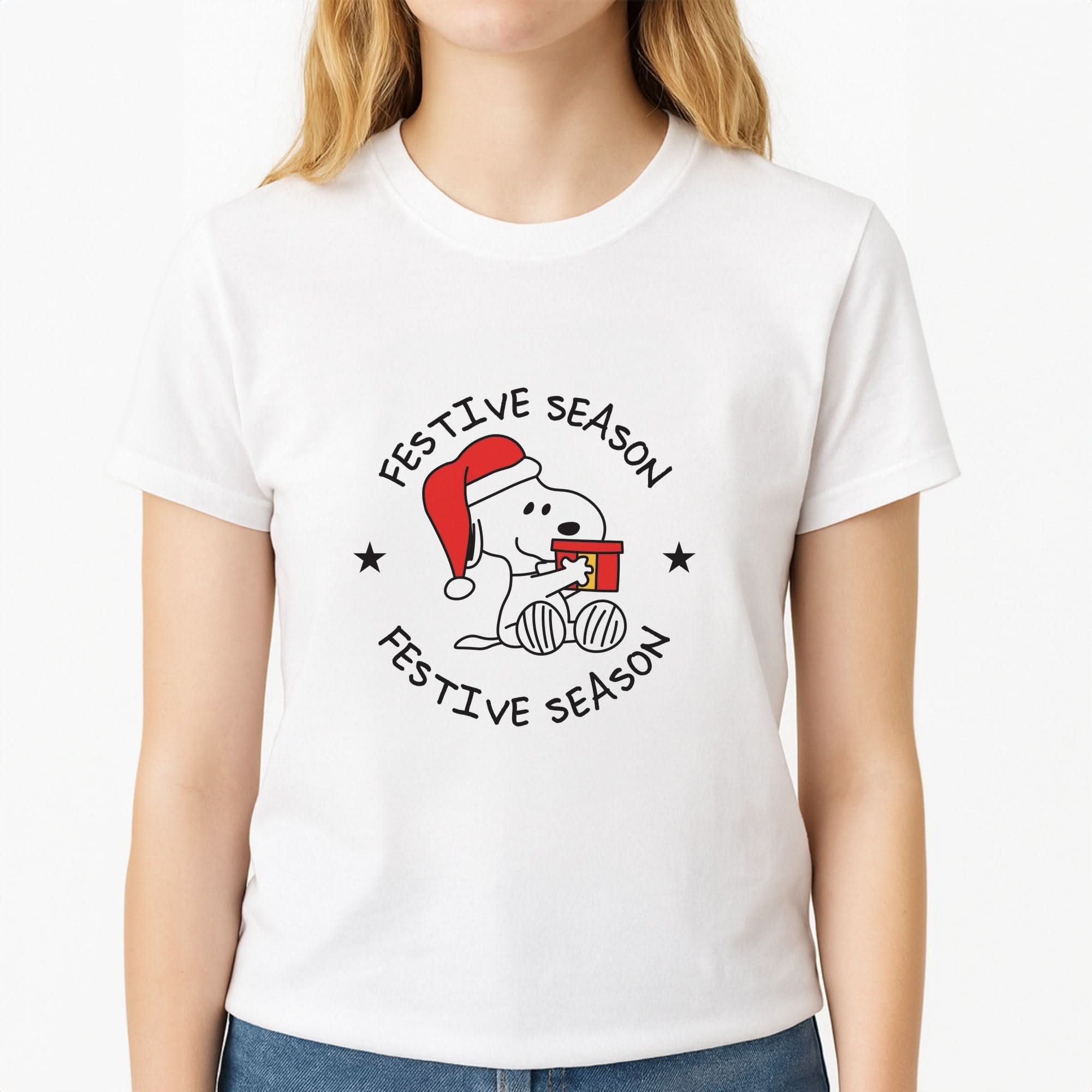 Cartoon Beagle Festive Season Womens T-Shirt