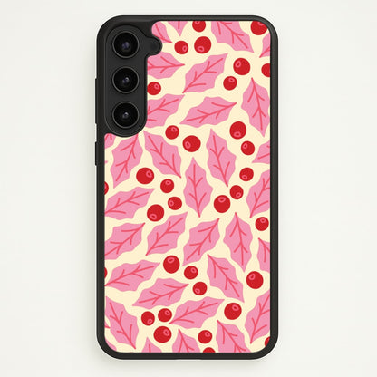 Pink Holly And Berries Pattern Galaxy S23 Plus Case