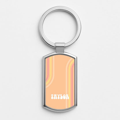Retro Orange Personalised Name Silver Metal Keyring
