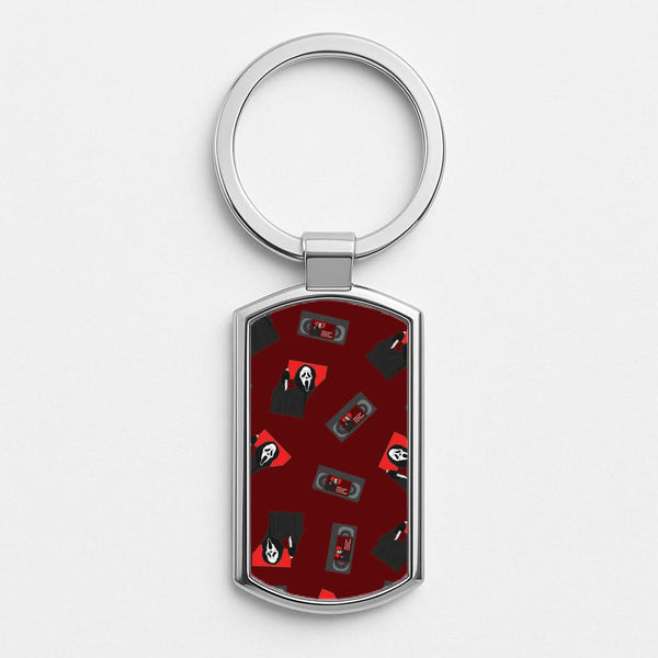 VHS & Ghostface Pattern Silver Metal Keyring