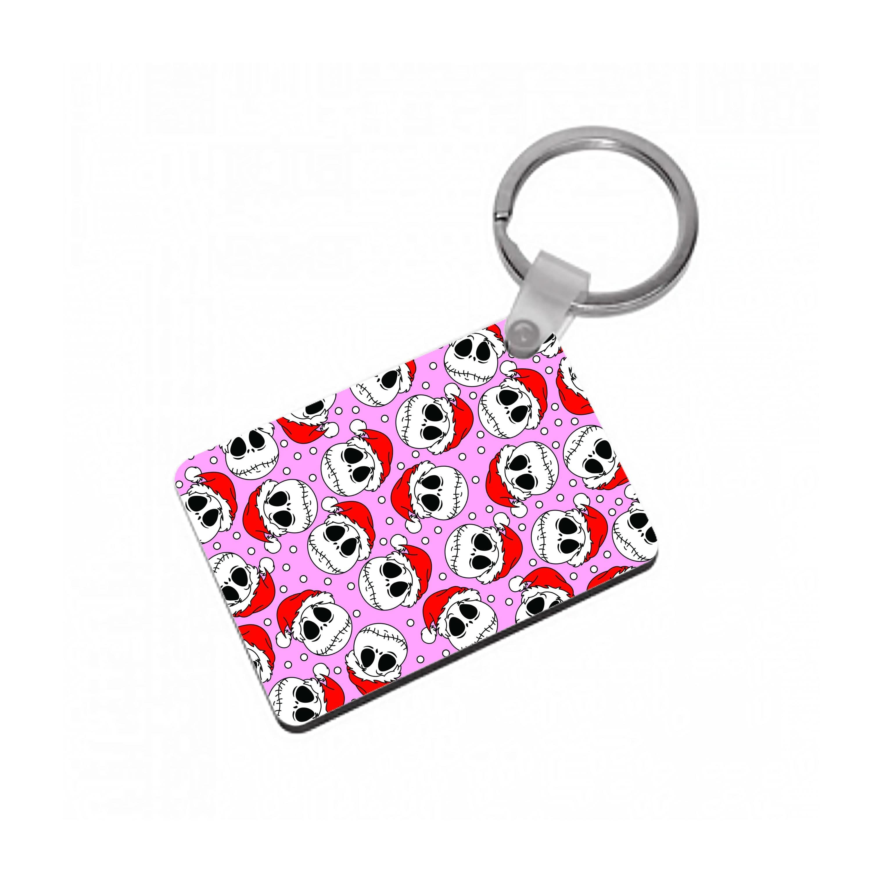 Pink Christmas Skull Pattern Keyring