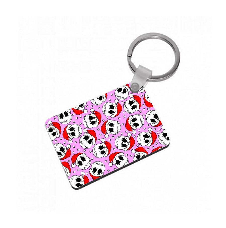 Pink Christmas Skull Pattern Keyring