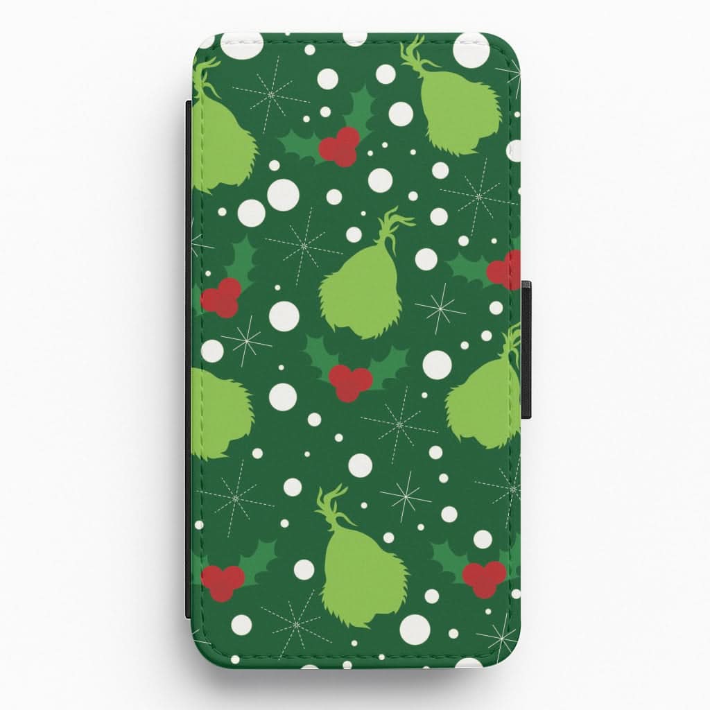 Green Creature Christmas Pattern Flip / Wallet Phone Case