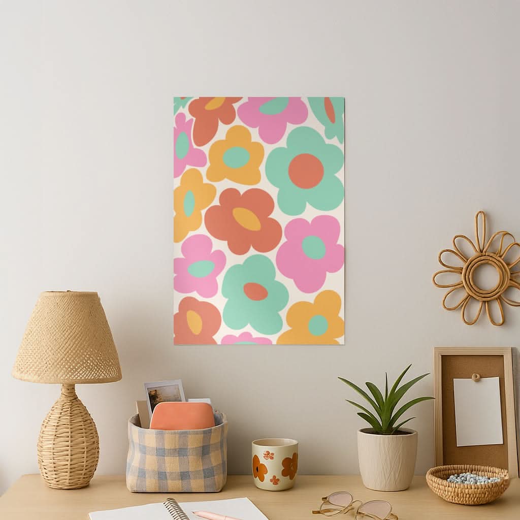 Abstract Trippy Retro Flowers Art Print