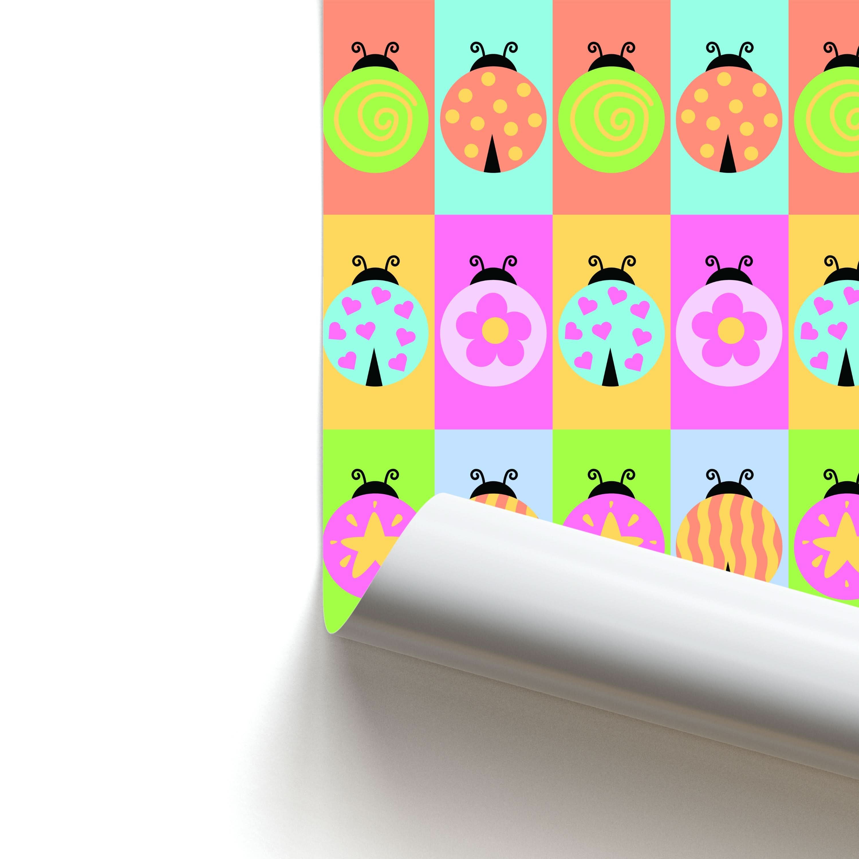 Cartoon Ladybugs Colourful Pattern Poster