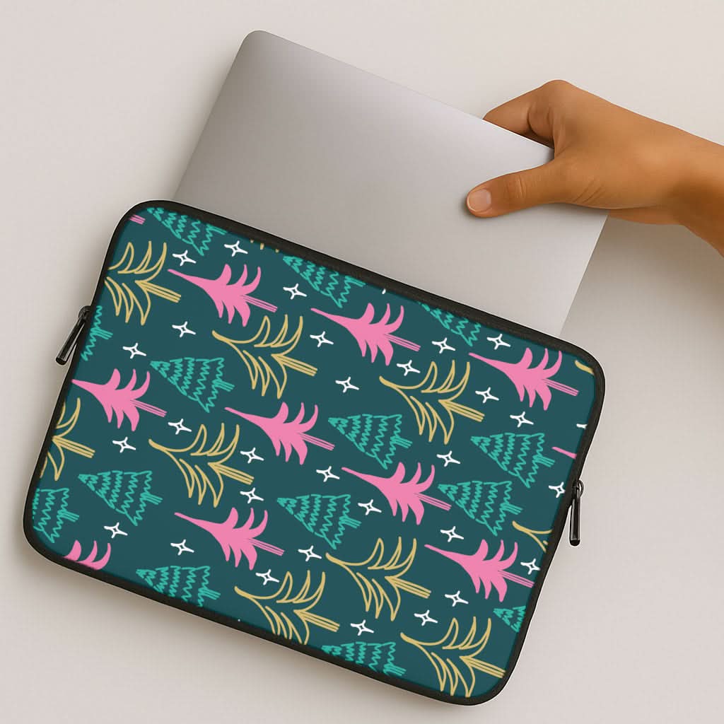 Colourful Sketched Christmas Trees Pattern MacBook Cover