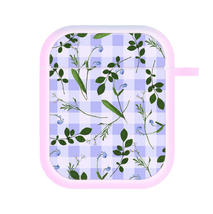 Checkered Pressed Flowers Pattern AirPods Case