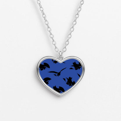 Dragon Silhouettes Pattern Heart Necklace