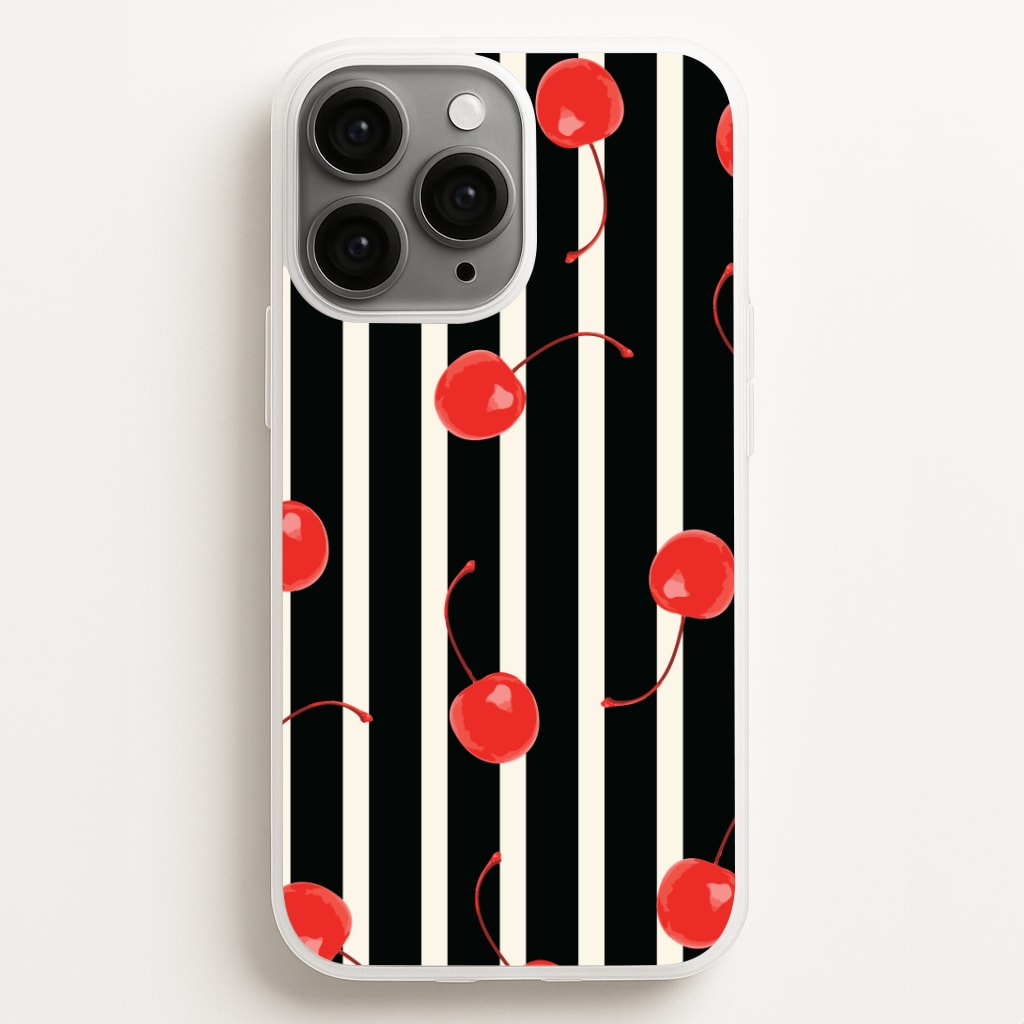 Black And White Stripes With Cherries Phone Case