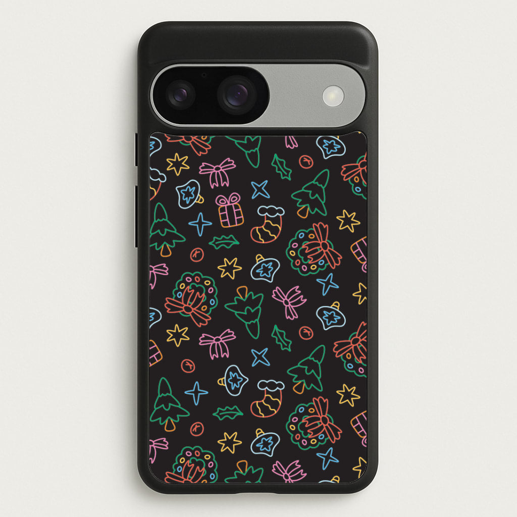 Neon Christmas Icons Pattern I Google Pixel 9 / 9 Pro Case