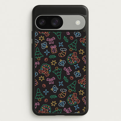 Neon Christmas Icons Pattern I Google Pixel 9 / 9 Pro Case