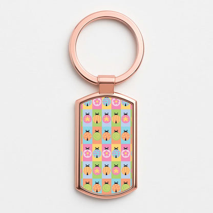 Cartoon Ladybugs Colourful Pattern Rose Gold Keyring