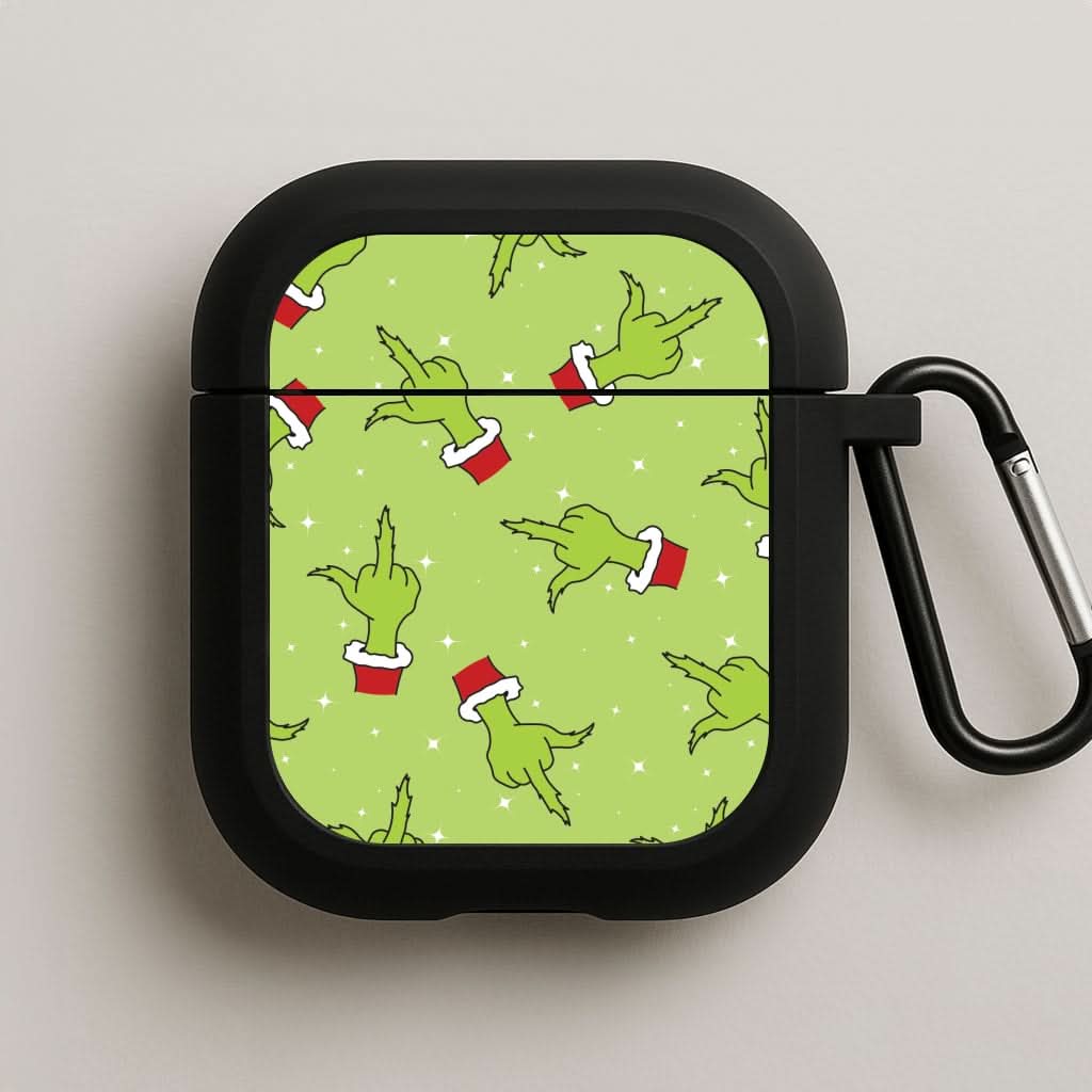 Green Middle Finger Christmas Pattern AirPods Case