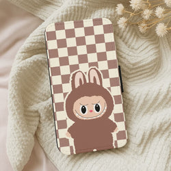 Checkered Cute Brown Monster  Leather Phone Case