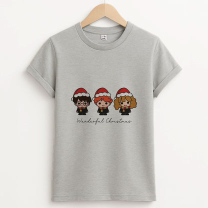 Wizards With Christmas Hats Unisex Grey T-Shirt