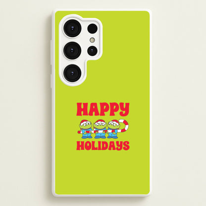 Happy Holidays Cute Green Aliens Galaxy S25 Ultra Case
