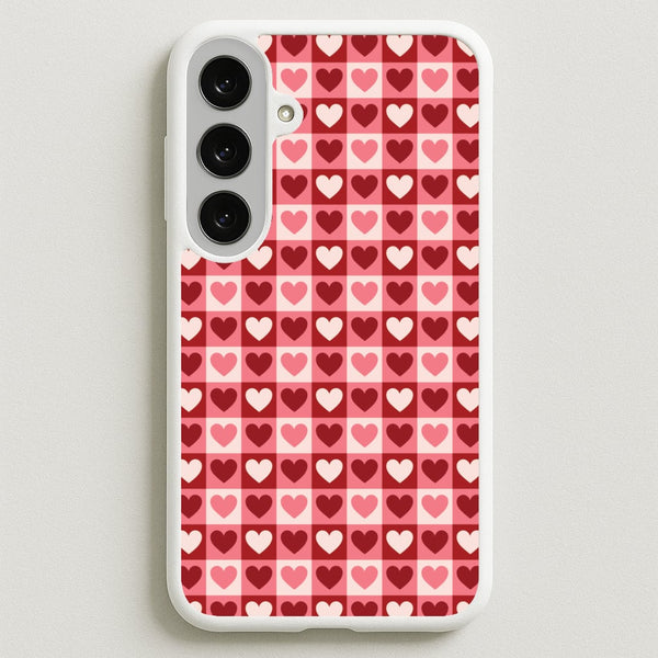 Pink Tartan Love Hearts Pattern Galaxy S25FE Case