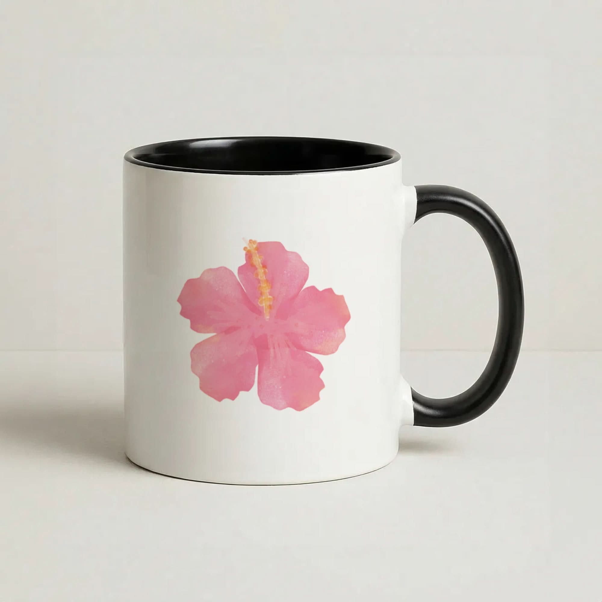 Pink Hibiscus Black Mug