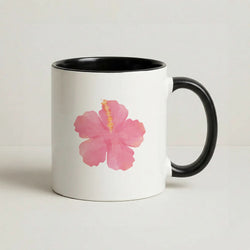 Pink Hibiscus Black Mug