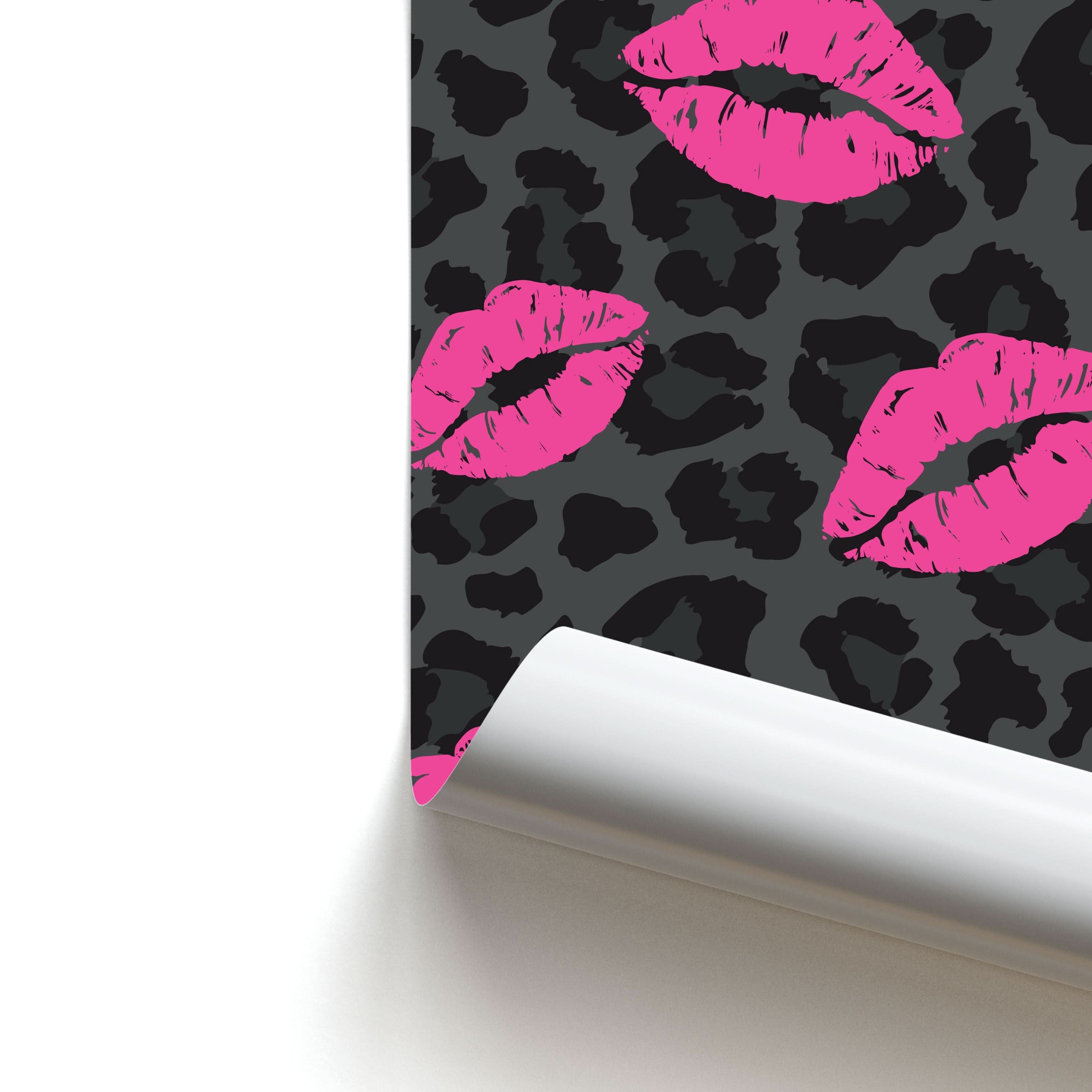 Pink Lipstick Cheetah Print Poster