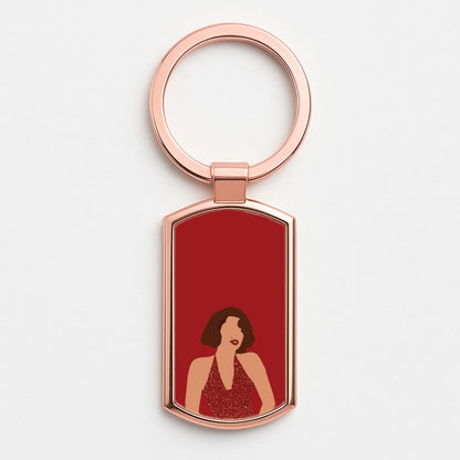 Red Sparkly Dress Rose Gold Keyring