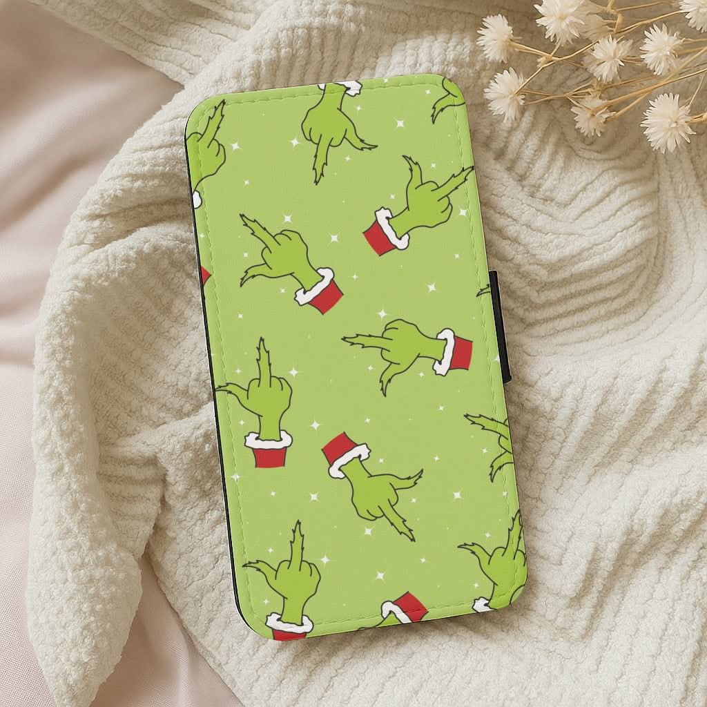 Green Middle Finger Christmas Pattern Leather Phone Case