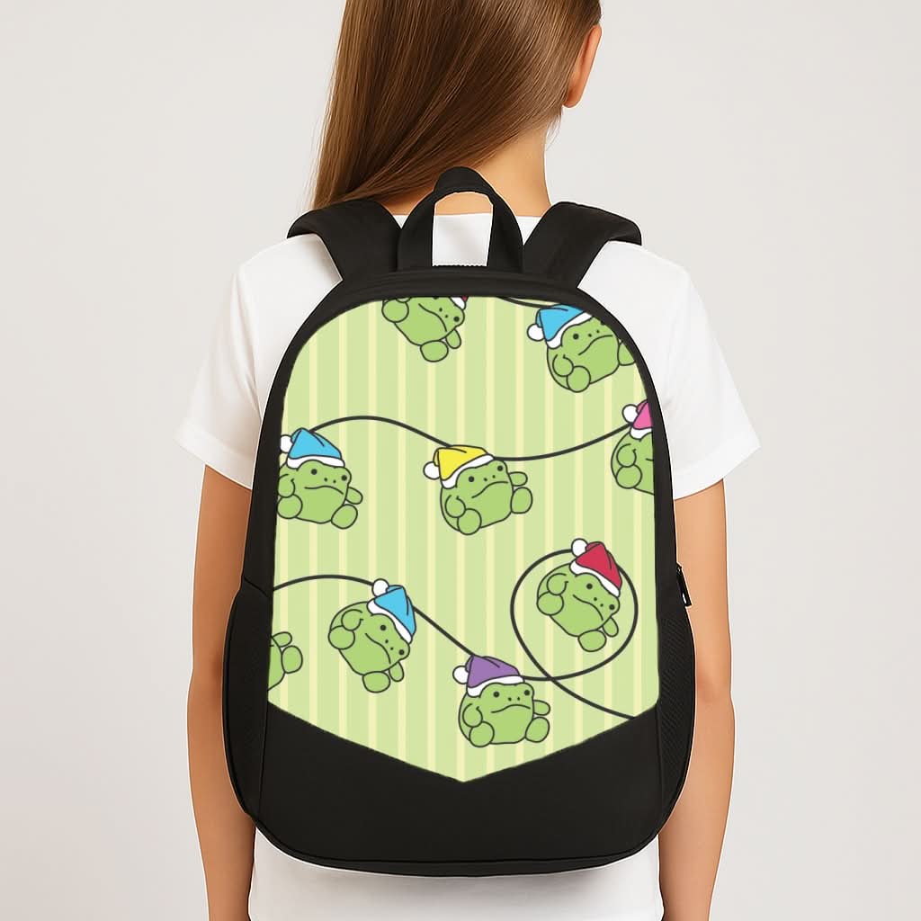 Christmas Frog Plush Fairylights Pattern School Bag