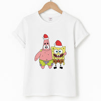 Cartoon Sponge And Starfish Christmas Hats T-Shirt