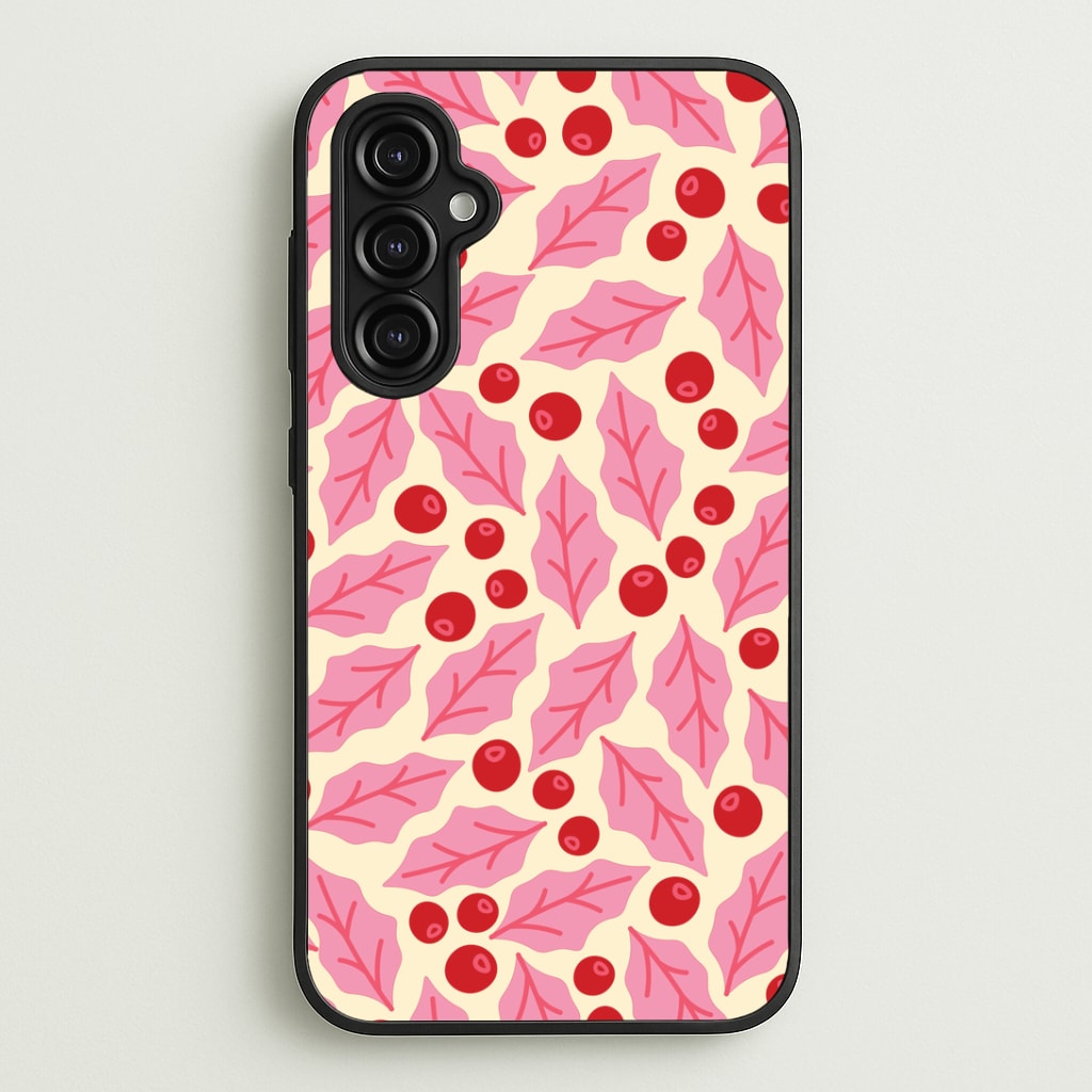 Pink Holly And Berries Pattern Galaxy A14 Case