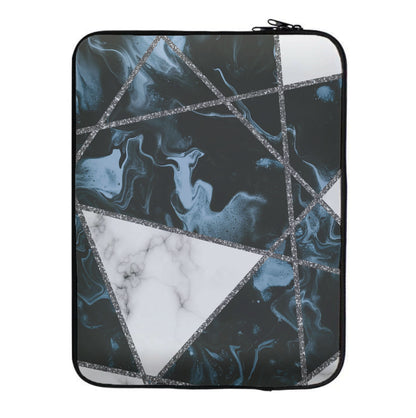 Dark Blue Marble And Silver Collage Laptop Sleeve