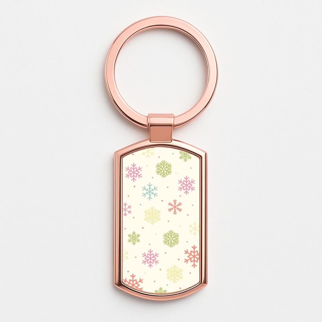 Pastel Snowflakes Pattern Rose Gold Keyring