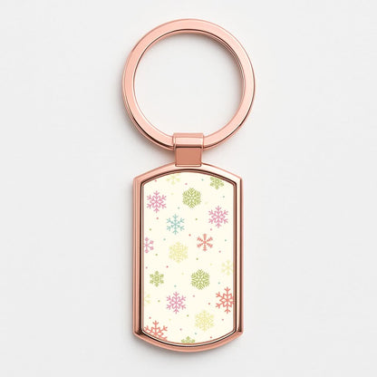 Pastel Snowflakes Pattern Rose Gold Keyring