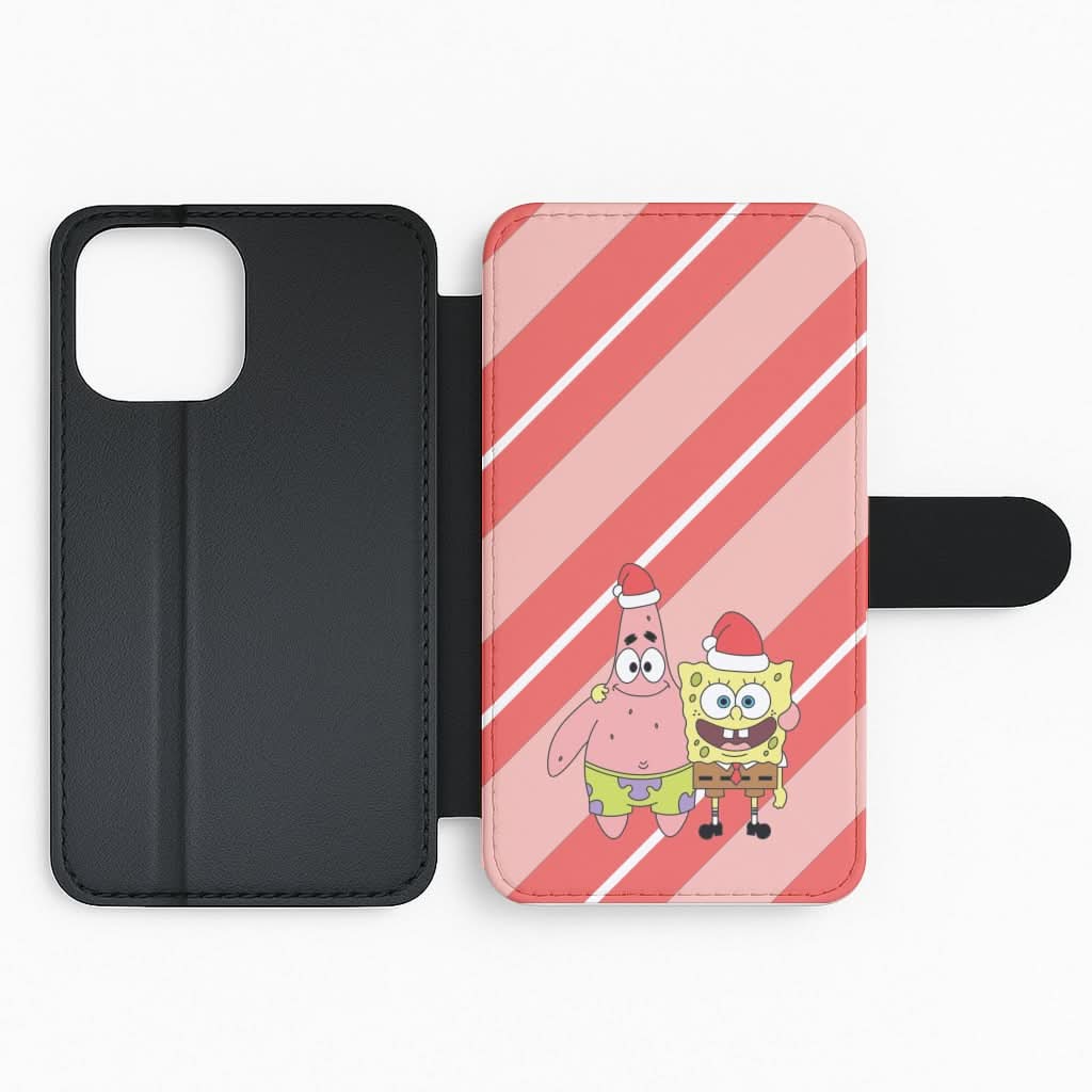 Cartoon Sponge And Starfish Christmas Hats Flip Phone Case