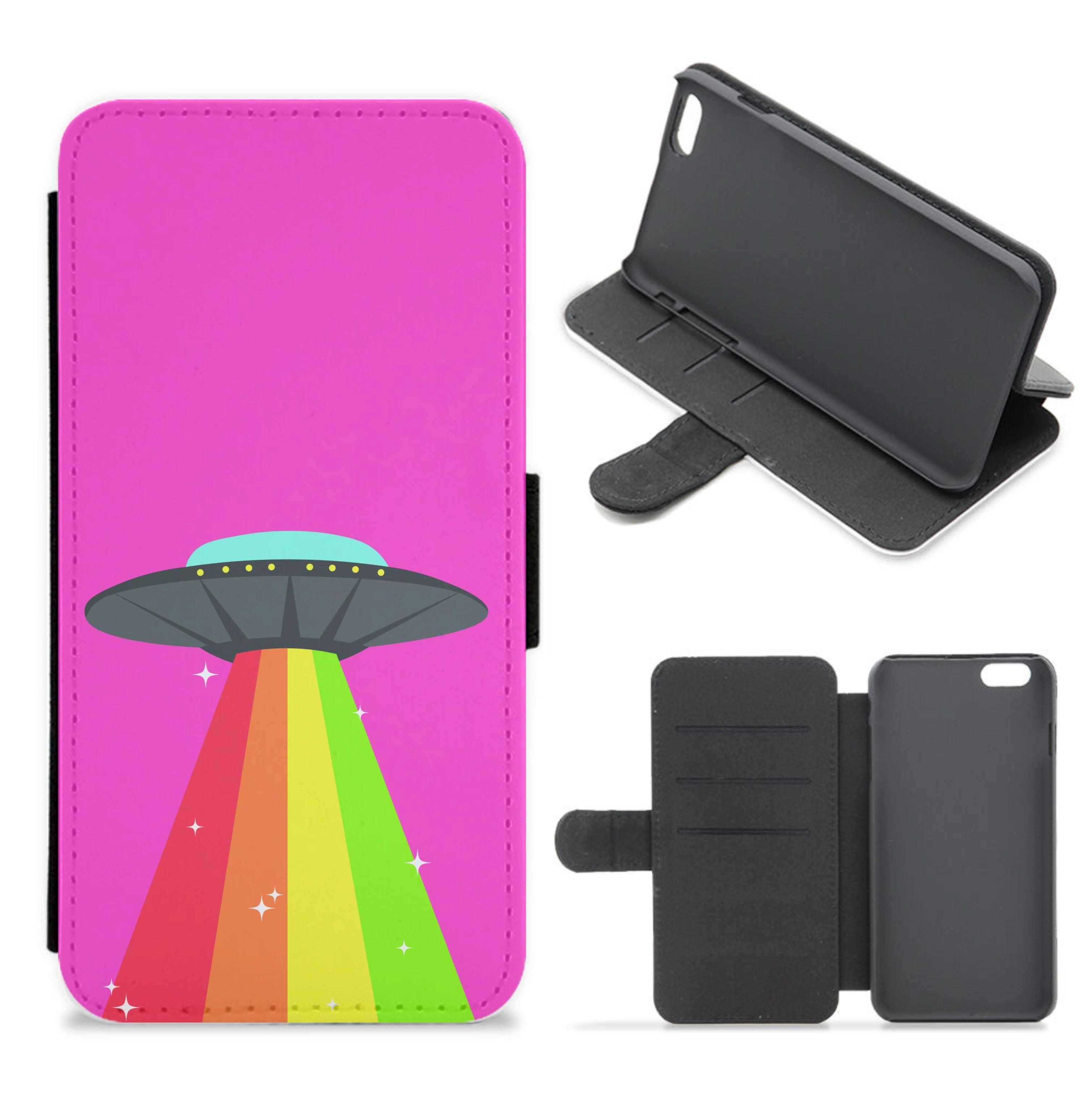Rainbow Alien Spaceship Flip / Wallet Phone Case