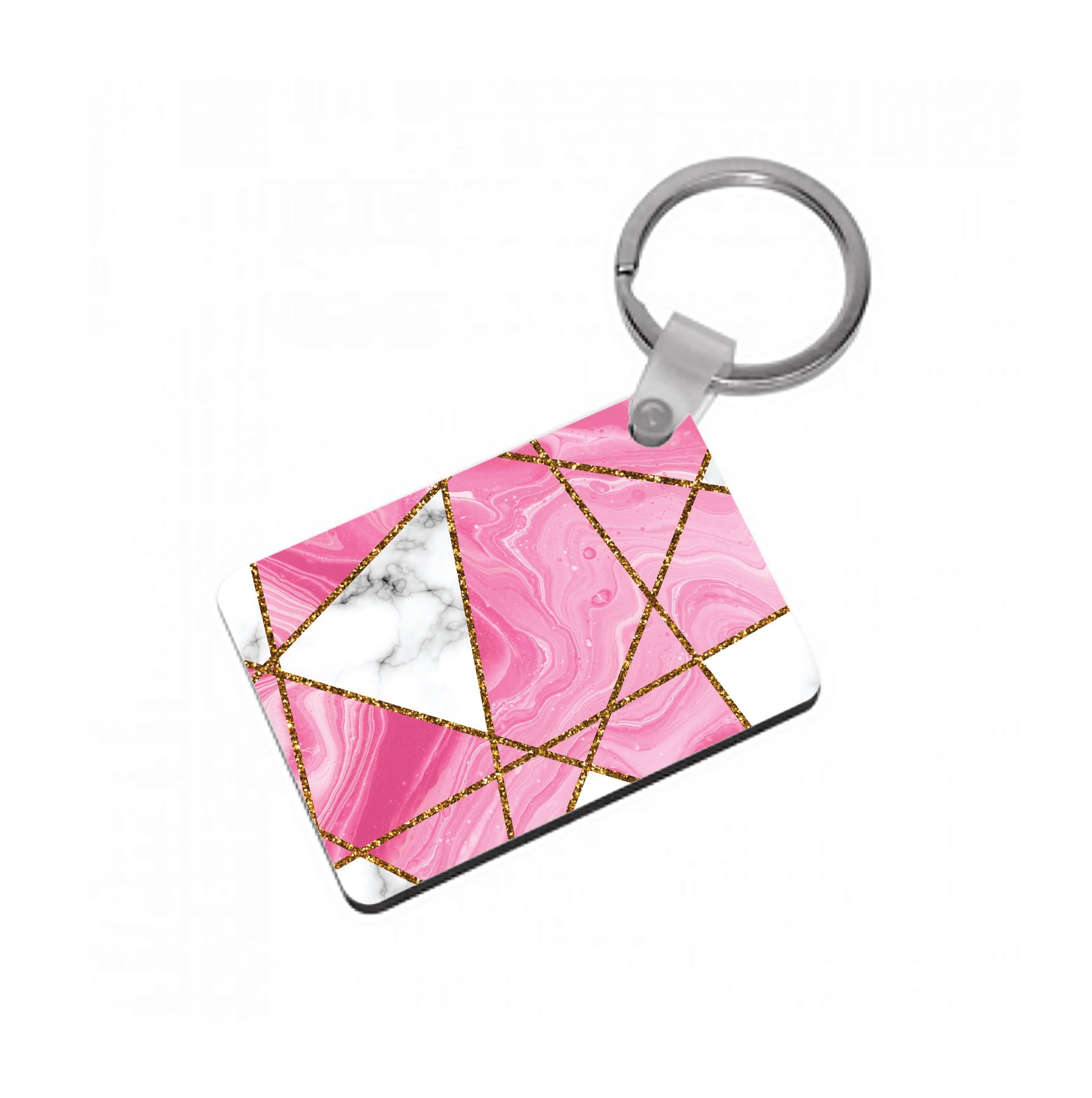 Pink Marble And Gold Collage Keyring