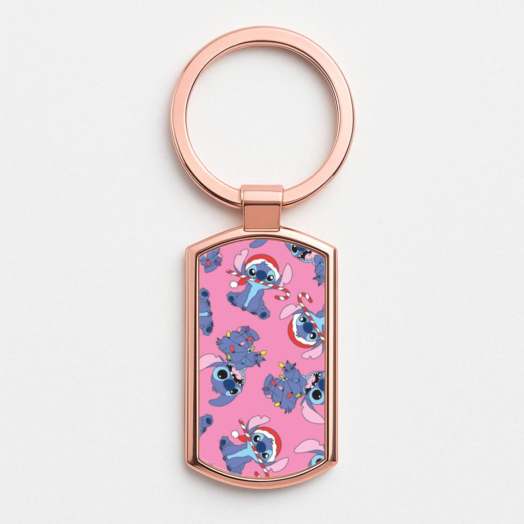 Christmas Cute Blue Alien Pattern Rose Gold Keyring