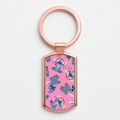 Christmas Cute Blue Alien Pattern Rose Gold Keyring