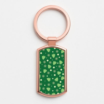 Cartoon Christmas Trees And Snowflakes Pattern Rose Gold Keyring