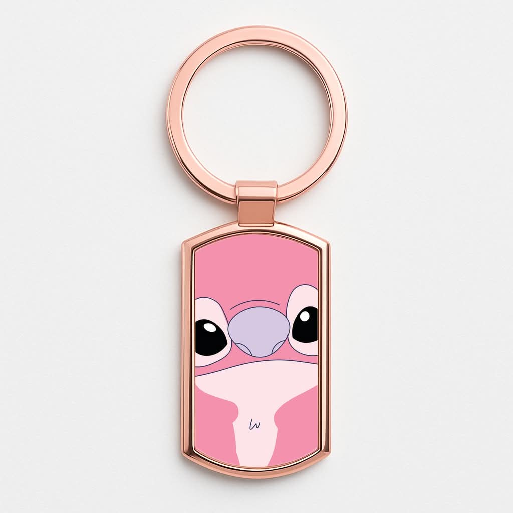 Cute Pink Alien Face Rose Gold Keyring