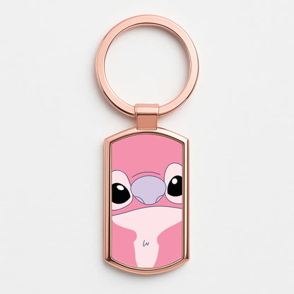 Cute Pink Alien Face Rose Gold Keyring