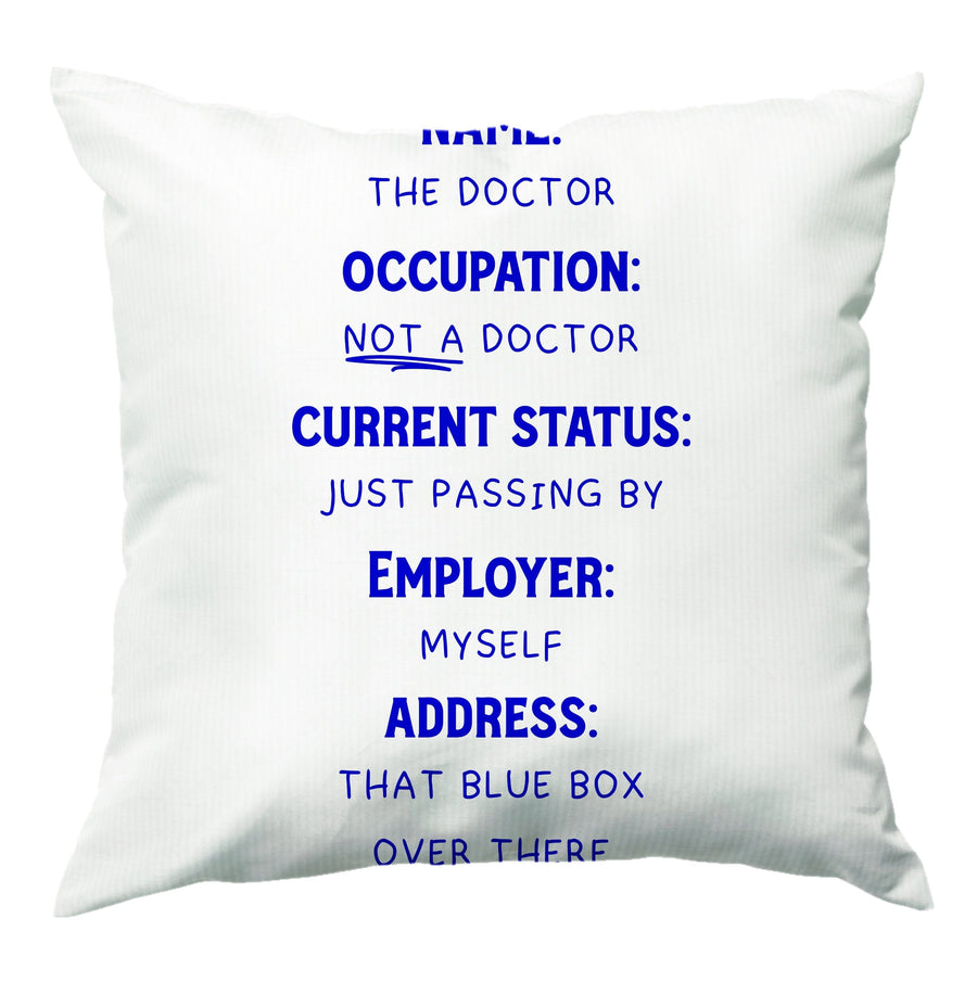 Name And Occupation - Doctor Who Cushion