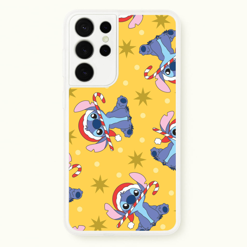 Cute Blue Alien Candycane Christmas Pattern Galaxy S21 Ultra Case