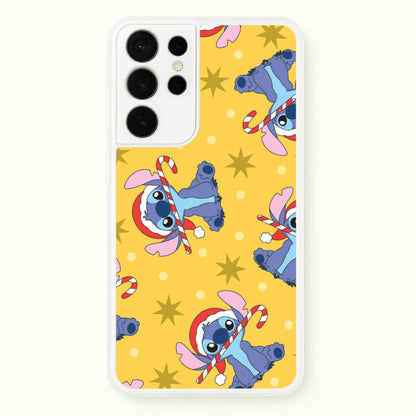 Cute Blue Alien Candycane Christmas Pattern Galaxy S21 Ultra Case