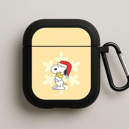 Christmas Cartoon Beagle And Bird  Black AirPods Case