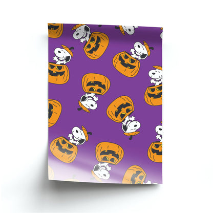 Cartoon Beagle Pumpkin Pattern Poster