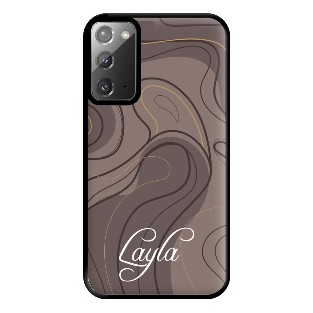 Brown Marble Waves Personalised Name Galaxy Note 20 Case