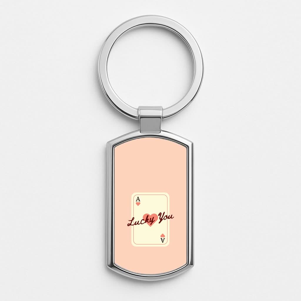 Lucky You Card Silver Metal Keyring