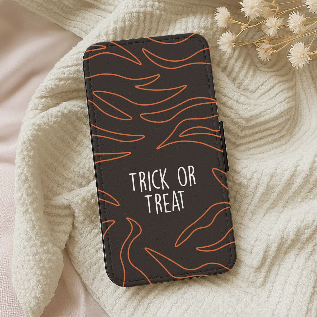 Zebra Print Trick Or Treat Leather Phone Case