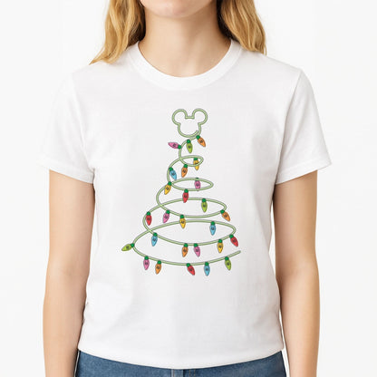 Cartoon Mouse Christmas Tree Lights Womens T-Shirt
