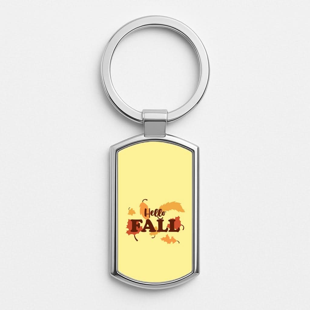Hello Fall Silver Metal Keyring